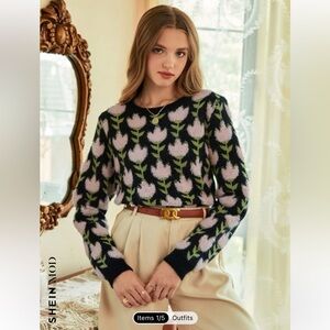 All Over Floral Pattern Sweater